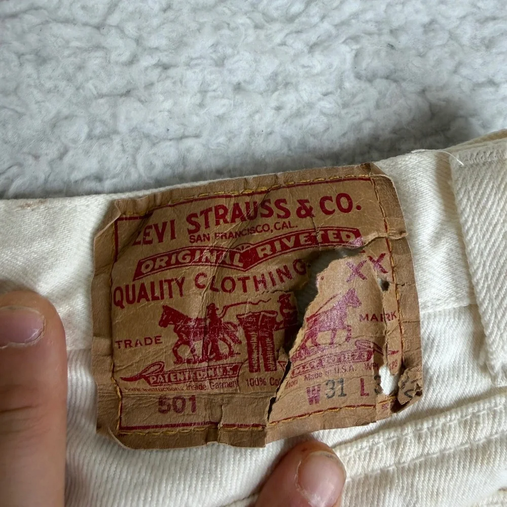 Vintage Levis 501 Jeans 31x32 (29x32) White Denim Made in USA Straight Leg stain